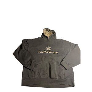VTG- Smith & Wesson Hoodie L/XL Black Camo Lined Hood Pullover Mens Sweatshirt